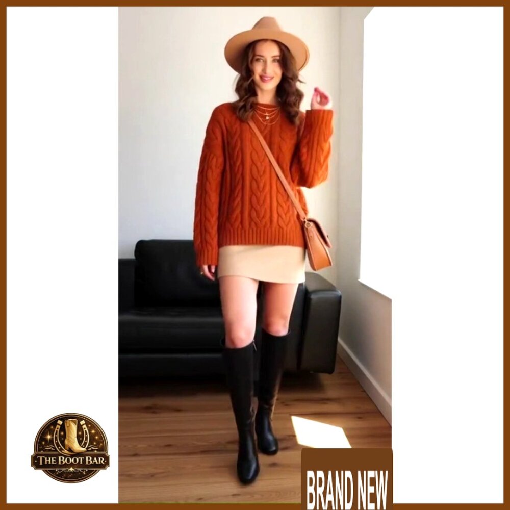 Knee High Boots Faux Leather Square Toe Chunky Heel Elastic Shaft Side Zipper - Picture 6 of 7